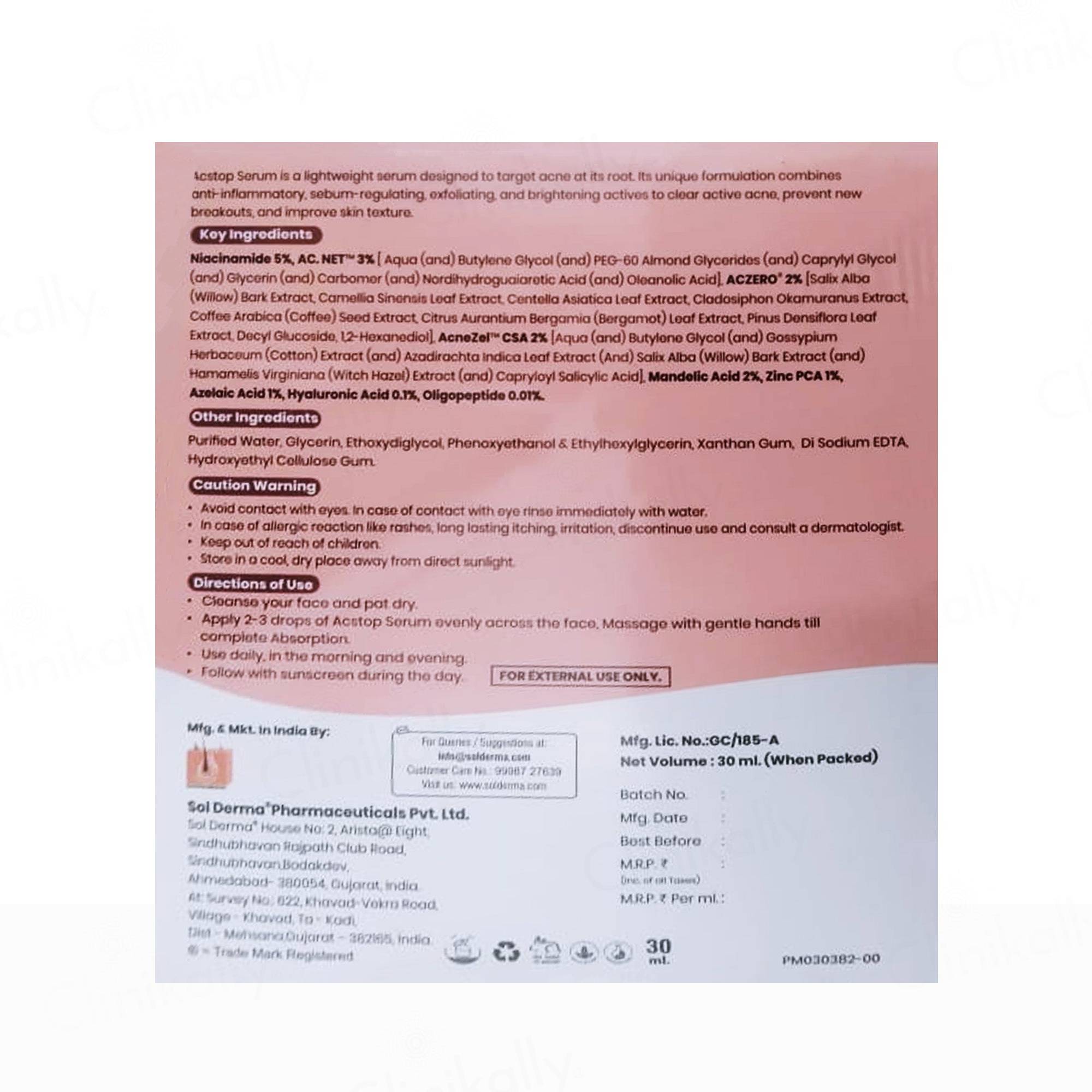 Acstop Lightweight Acne Control Face Serum 15ml